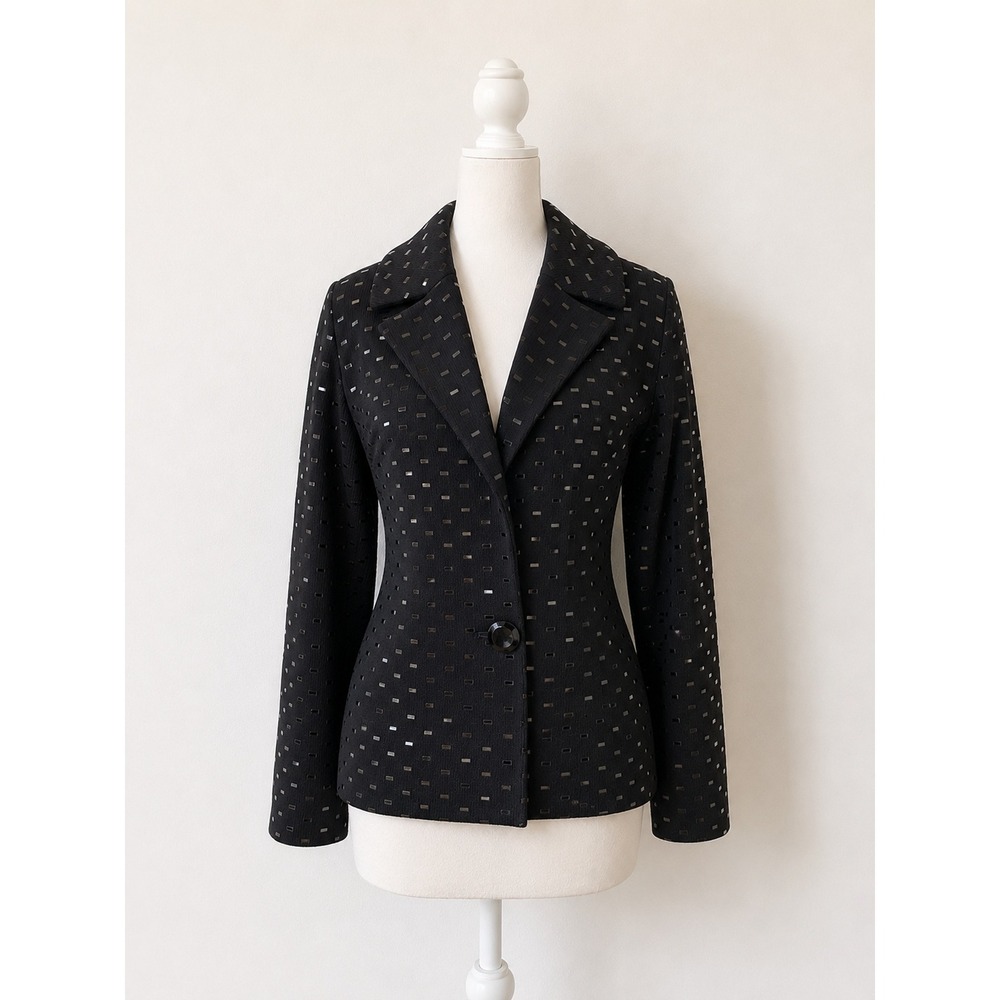 St John Knits Evening Collection Vintage Black Santana Knit Sequin Blazer Size 6